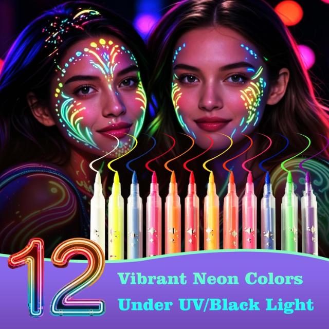 Glow-in-the-dark face paint pens (12 pcs) – wholesale lot